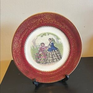 Vintage Salem China Imperial Service Plate Victorian Ladies Scene 23K Gold Rim*